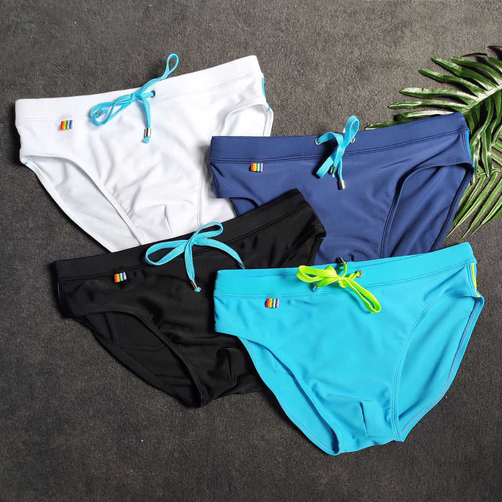 Men's Navy Swim Briefs with Rainbow Tie