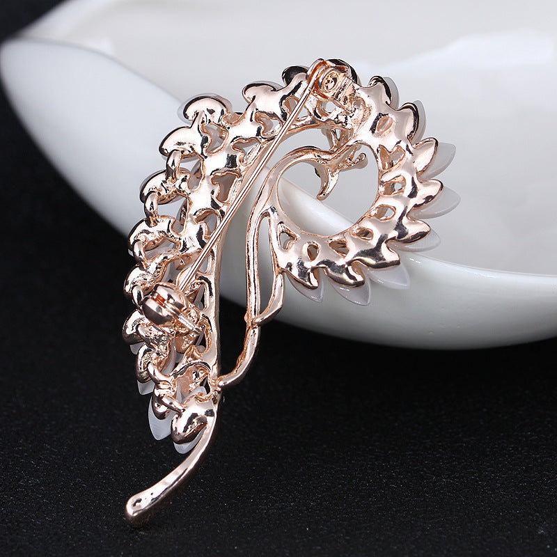 Cat Eye Stone Peacock Brooch with Rhinestones