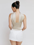 Halter Backless Satin Crop Tops