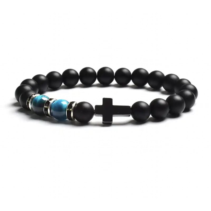 Tiger Eye Agate Cross Bracelet in Stone