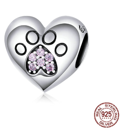 Silver Opal Paw Print Charm Bead