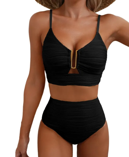 V-Neck High-Waist Bikini Set