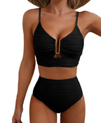 V-Neck High-Waist Bikini Set