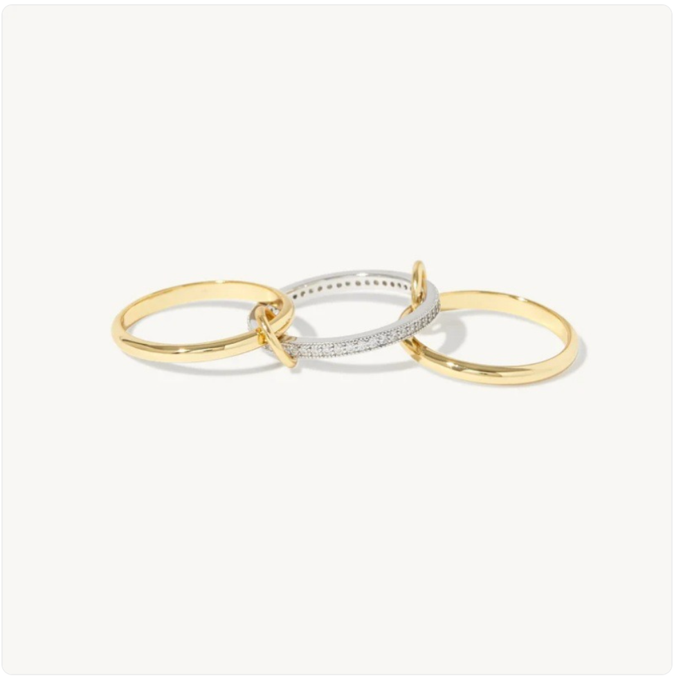 Stainless Steel Zircon Linked Trinity Ring