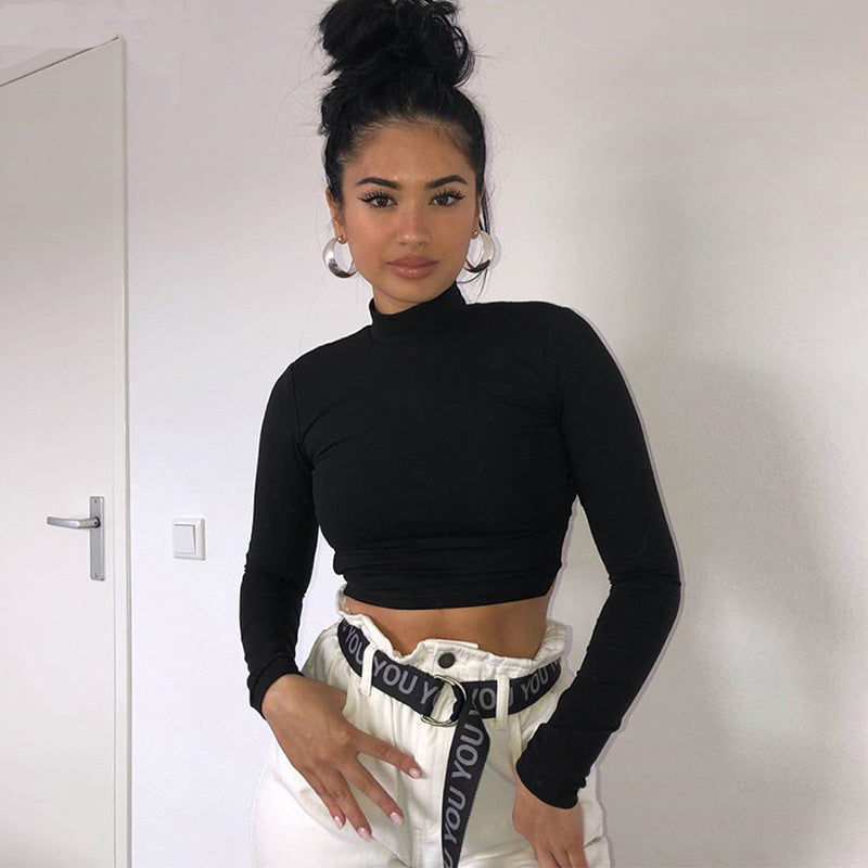 Cross-Back Long Sleeve Crop Top with High Waist