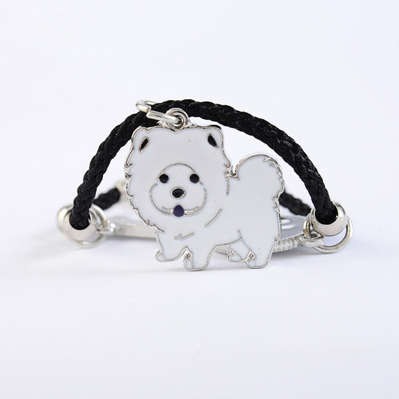 Enamel Dog Charm Leather Cord Bracelet