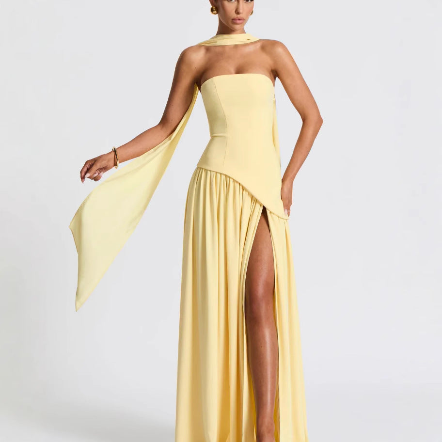 Strapless High-Slit Maxi Dress