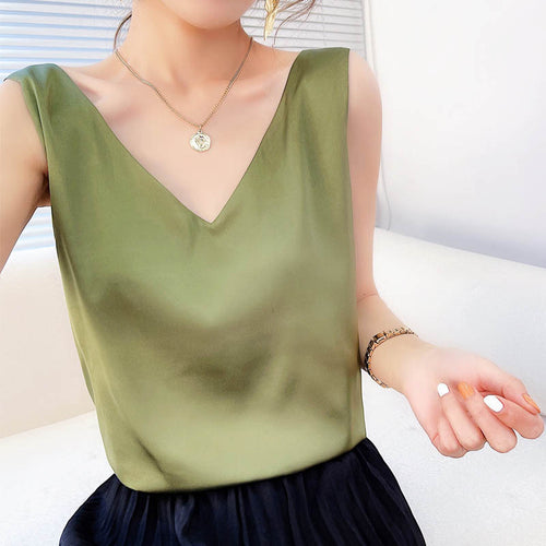 2024 Spring/Summer Women's Silk Satin V-Neck Tank Top
