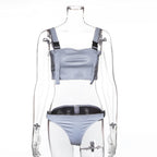 Reflective Buckle Strap Bikini Set