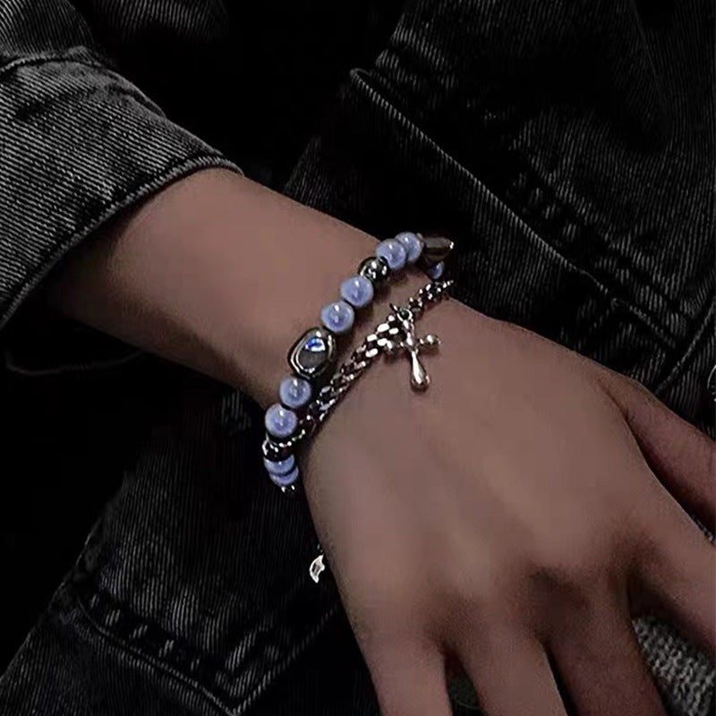 Beaded Cross Charm Bracelet