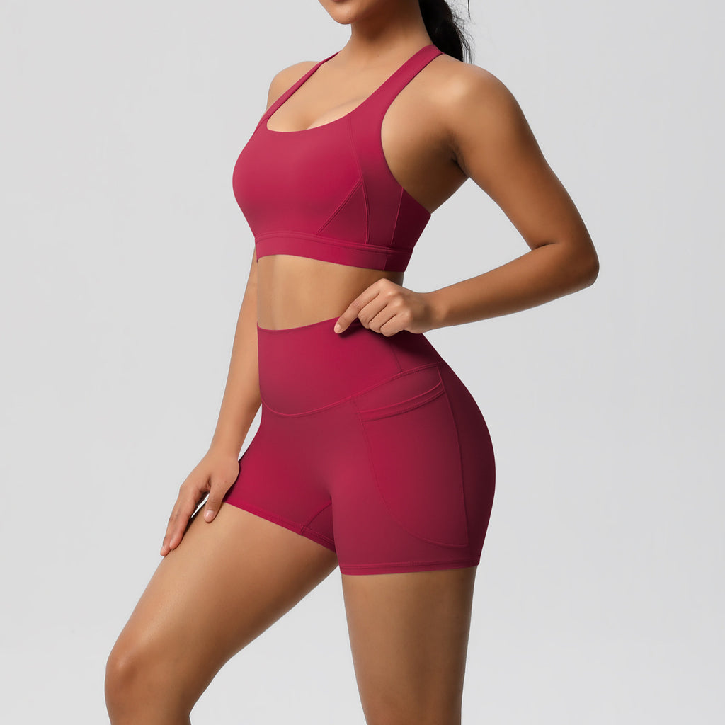 Women's Solid Color Yoga Vest & Shorts Set