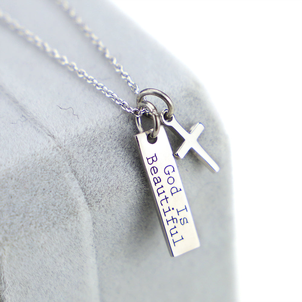 God Is Beautiful Bar and Cross Pendant Necklace