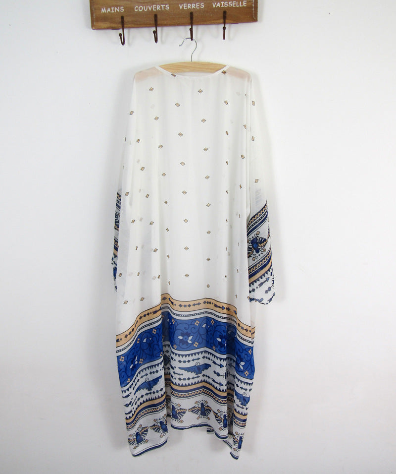Plus Size Chiffon Print Beach Cover-Up Cardigan for Women