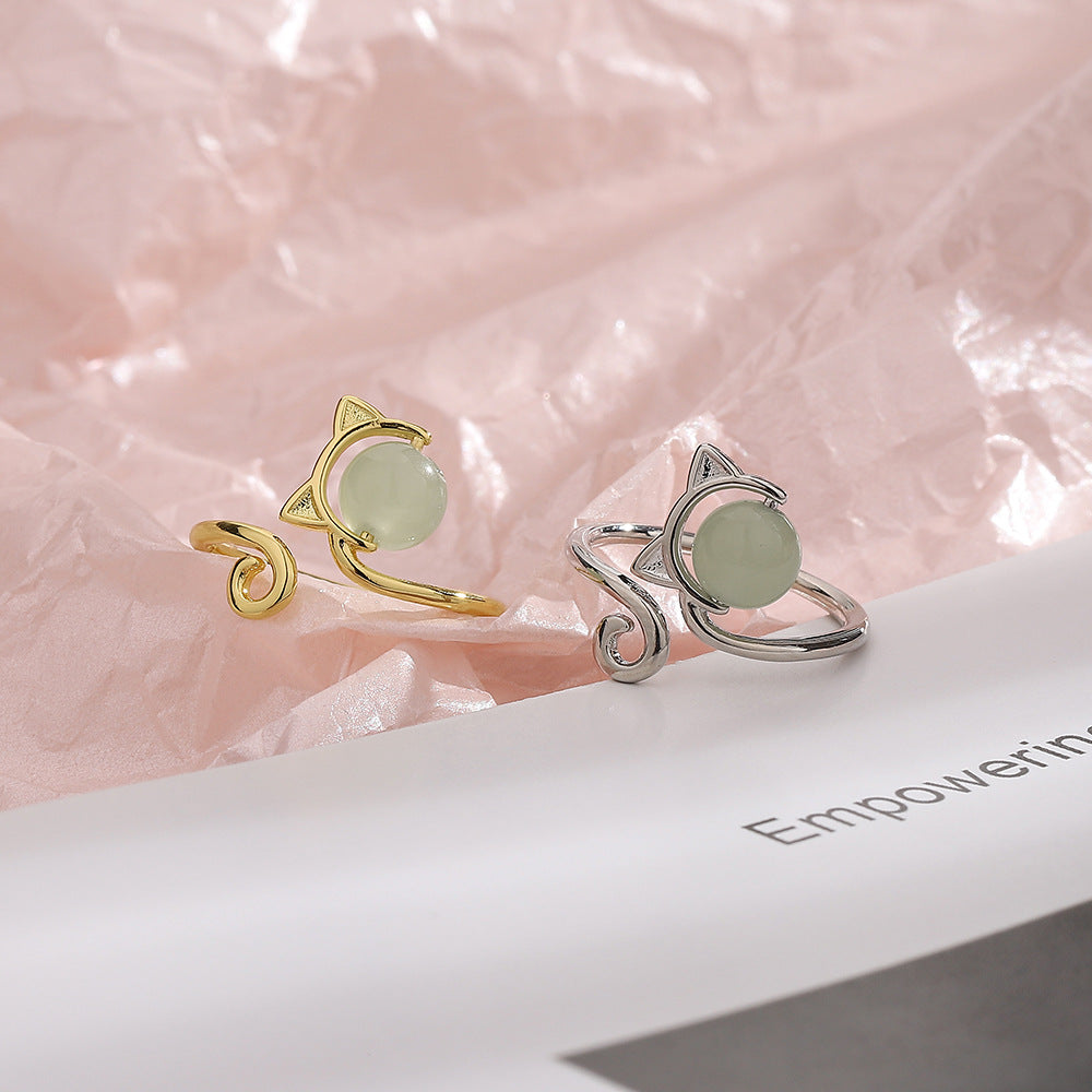 Jade Cat Adjustable Ring