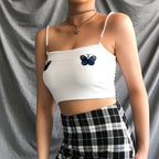 Fashion Slim Fit Pearl Strap Butterfly Embroidery Tank Top