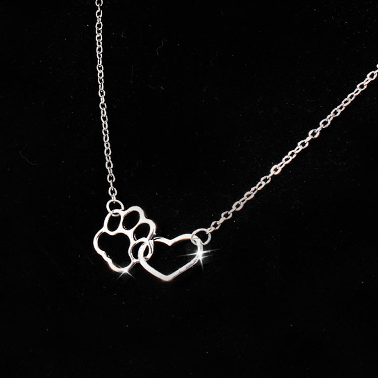 Heart and Paw Pendant Hollow Collarbone Necklace