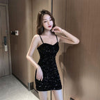 Sequin A-Line Dress with V-Neck and Spaghetti Straps