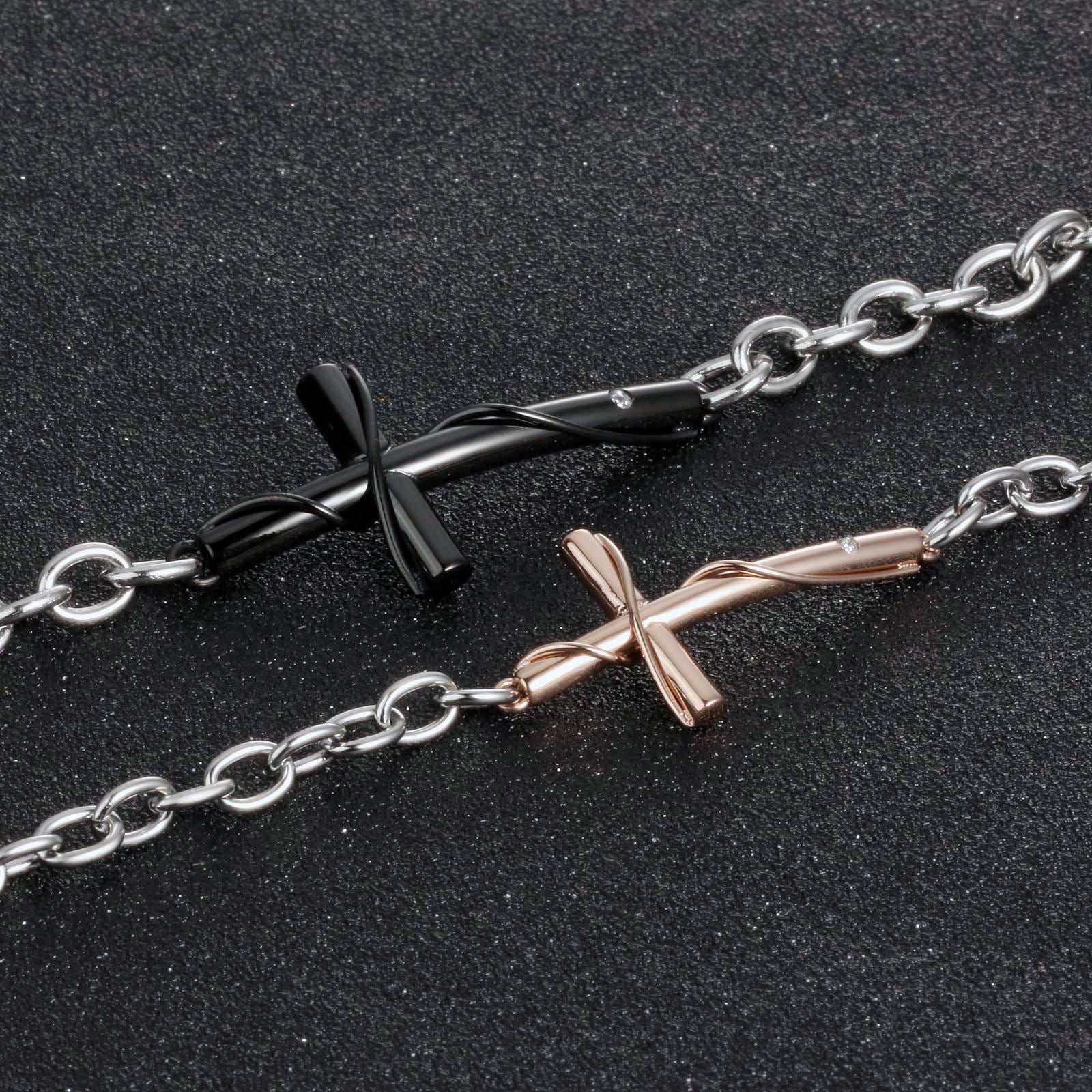Titanium Steel Couple Bracelet with Classic Cross Design