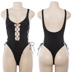 Lace-Up Front High-Cut One-Piece Swimsuit