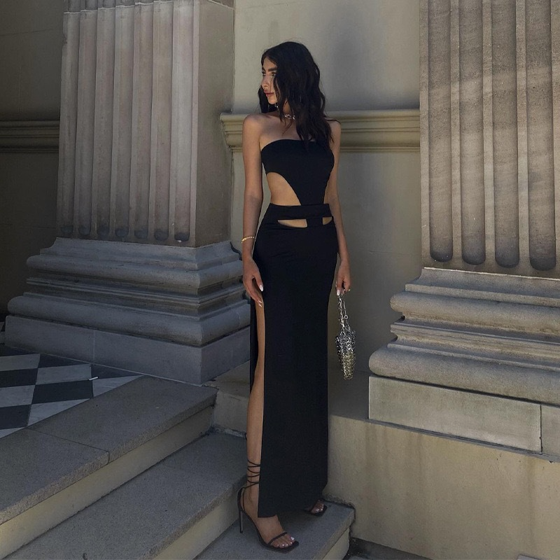 European And American Design Sense Tube Top Hollow Split Dress