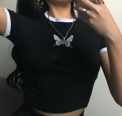 Summer Women's Short Sleeve Crop Top with Embroidery