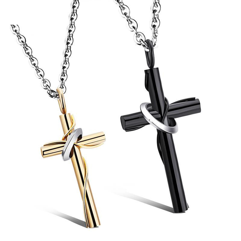 Stainless Steel Black and Silver Cross Necklace
