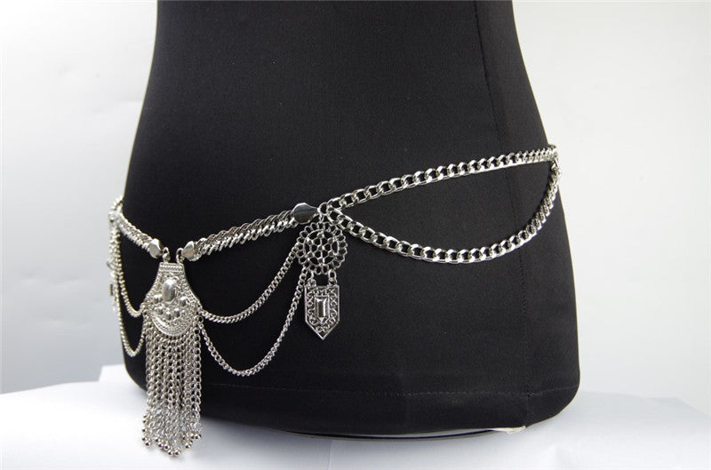 Boho Silver Tassel Waist Body Chain