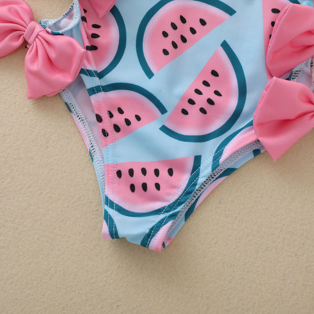 Baby Girl Watermelon Print Bow One-Piece Swimsuit