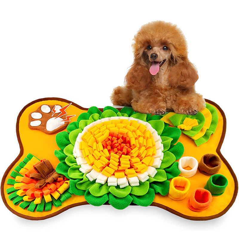 Dog Snuffle Mat Interactive Slow Feeder Enrichment Sniffing Foraging Pad for Puppies and Small Dogs, Bone Shape Washable Fleece Feeding Mat