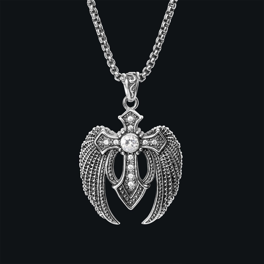 Creative Hip Hop Rhinestone Cross Wing Necklace