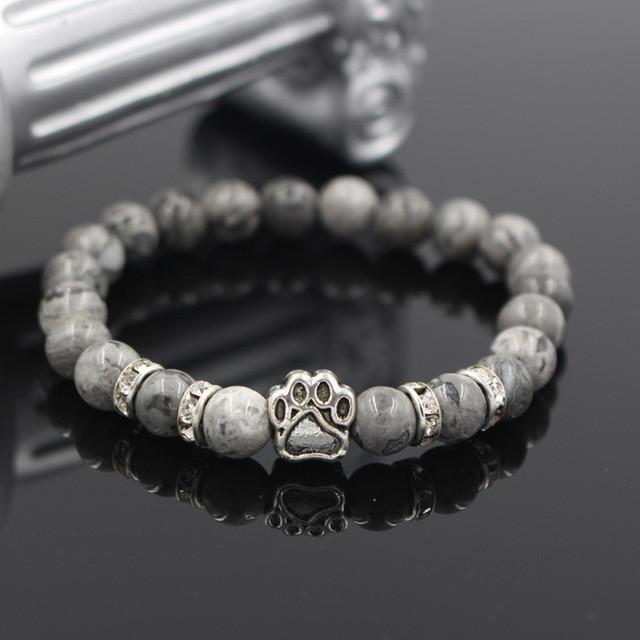 Lava Stone Dog Paw Heart Bead Bracelet