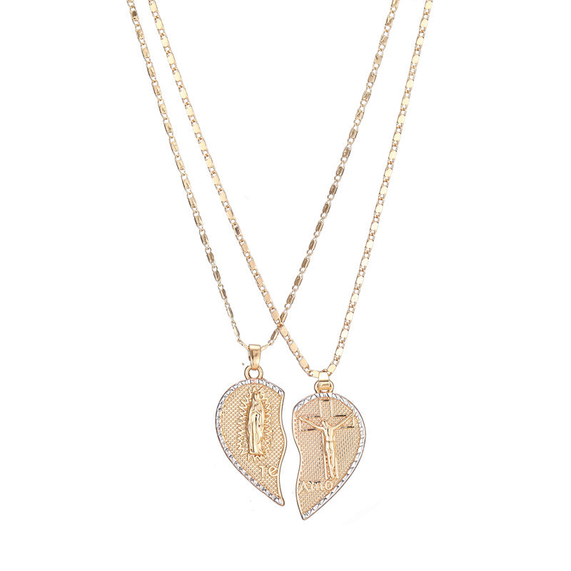 Gold Plated Two-Half Heart Couple Pendant Necklace