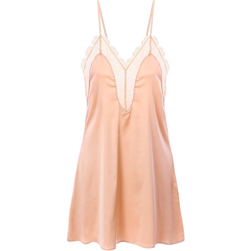 Lace-Trim Satin Slip Nightgown