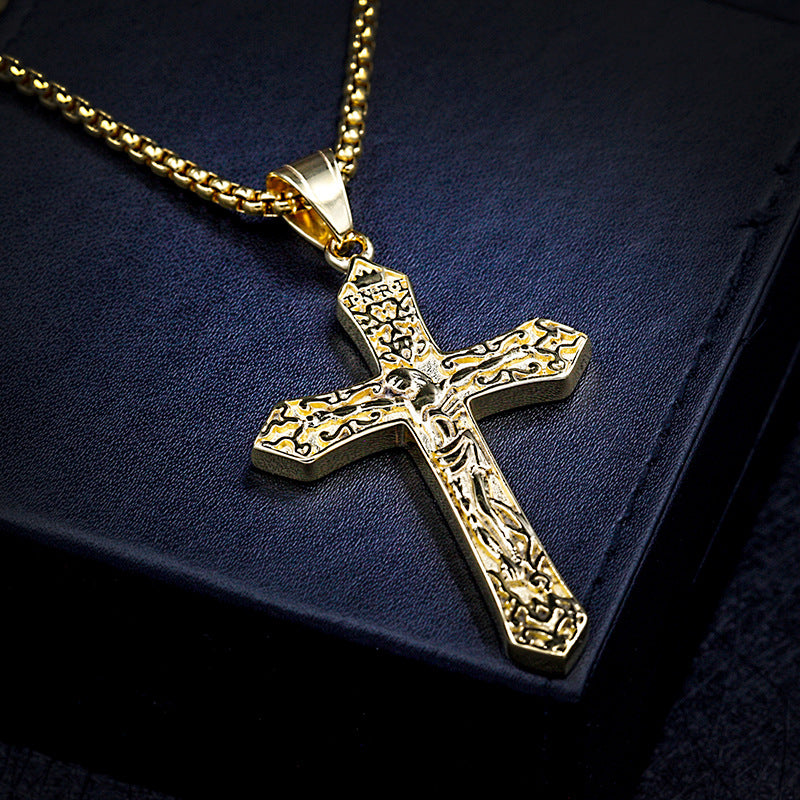 Jesus Cross Crucifix Pendant Necklace - Titanium Steel