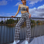 Summer Women's Plaid Crop Top and Pants Set