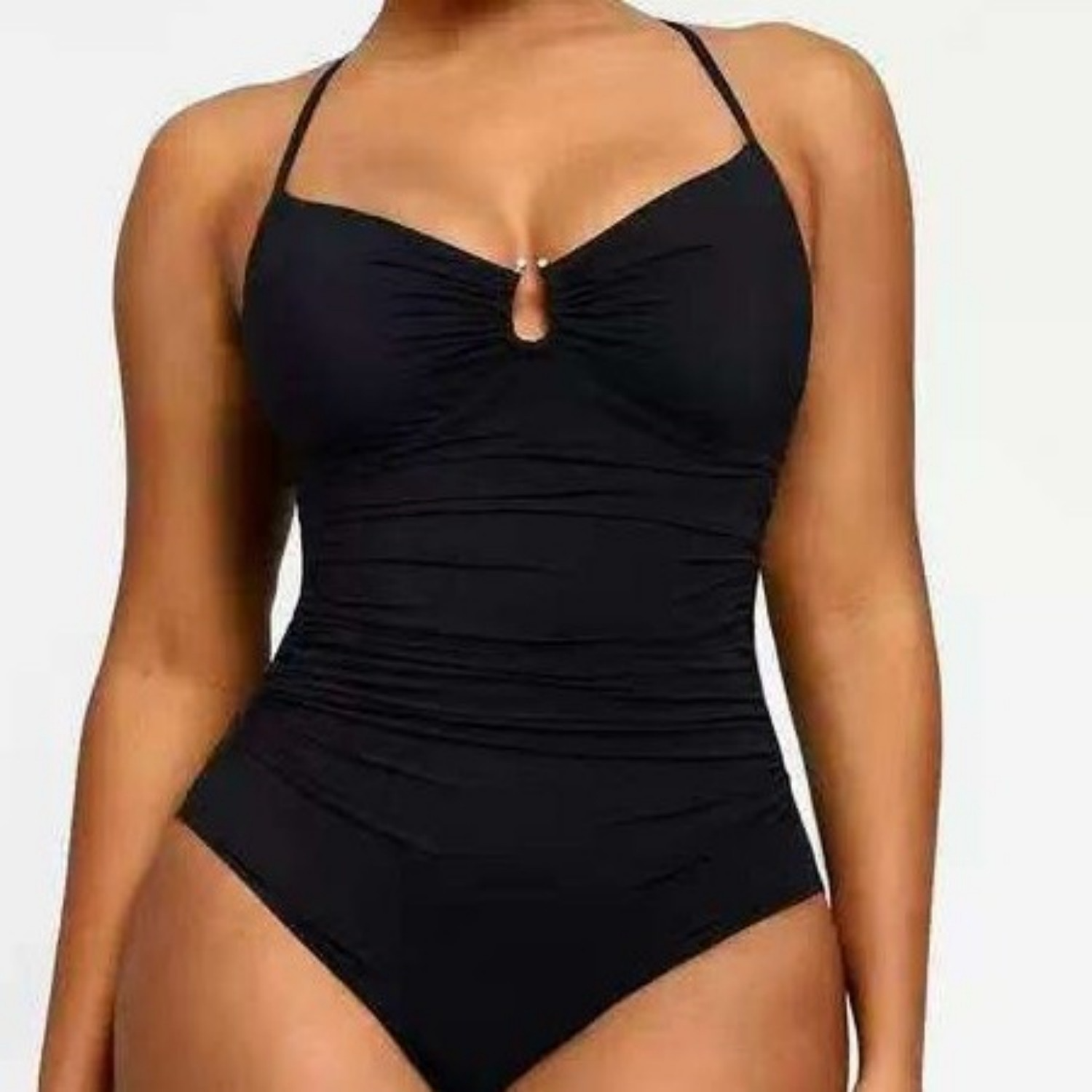 Ruched Keyhole Slim One-Piece Swimsuit