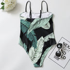 Palm Leaf Print Strapless One-Piece Swimsuit