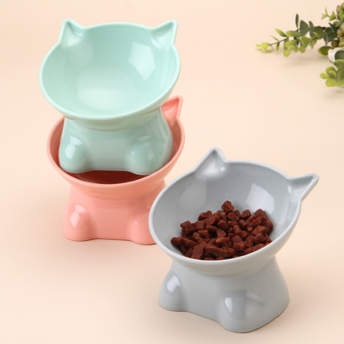 Elevated Cat Bowl with Cute Ears, Tilted Raised Pet Feeding Dish for Cats and Small Dogs, Anti-Vomit Whisker Friendly