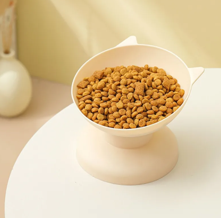 Elevated Tilted Cat Bowl, 15 Degree Raised Pet Feeding Dish with Cat Ears, Whisker Friendly Anti-Vomit Bowl for Cats and Small Dogs