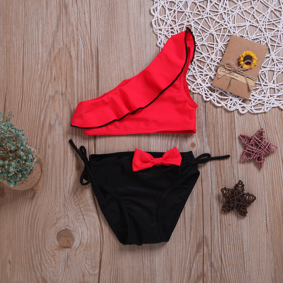 Girls Ruffle Bow Two-Piece Swimsuit