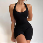 Ladies Backless Halter Yoga Jumpsuit Shorts for Sports