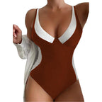 Women's V-Neck Colorblock One-Piece Swimsuit