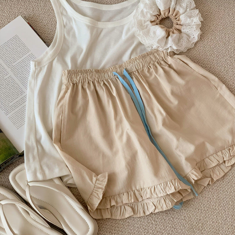 Girls' Lace-Up Checkered Shorts for Kids