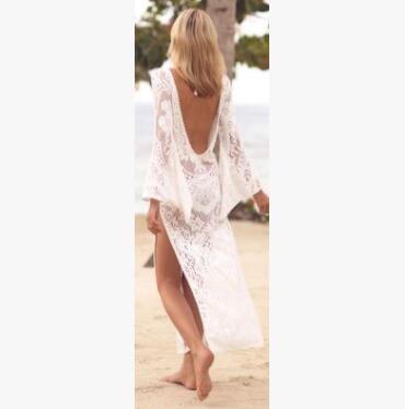 Women's White Long Lace Beach Cover-Up Dress