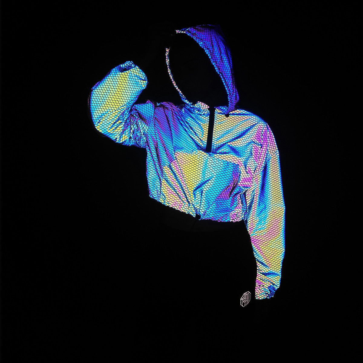 2024 Women's Colorful Reflective Hooded Jacket Crop Top