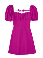 Backless Crossover Camisole Dress with Puff Sleeves