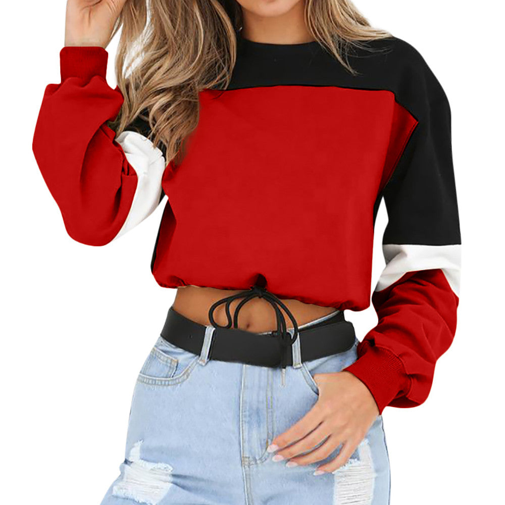 Cut-Out Cropped Hoodie with Tie Detail for Women