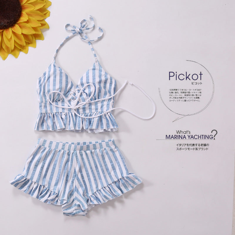 Striped Ruffle Cami and Shorts Beach Set