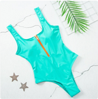 Neon Green Zip-Front One-Piece Swimsuit
