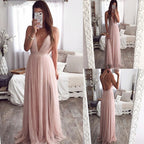 Deep V Neck Spaghetti Strap Mesh Long Dress